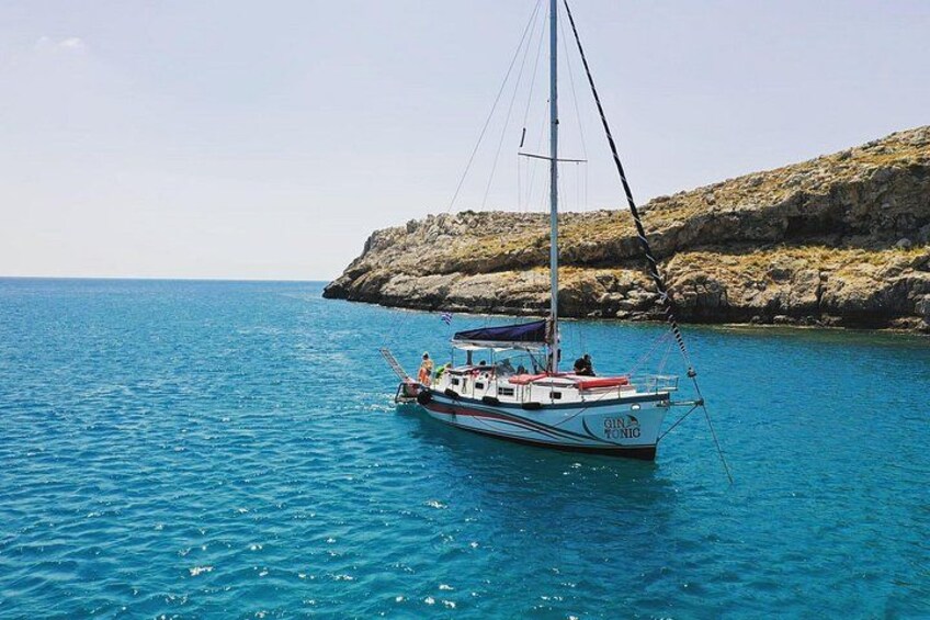 Crystal clear waters is where we sail to. Drone footage from Agathi bay 3