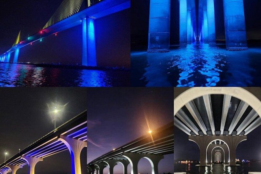 Une série de ponts illuminés la nuit. 2
