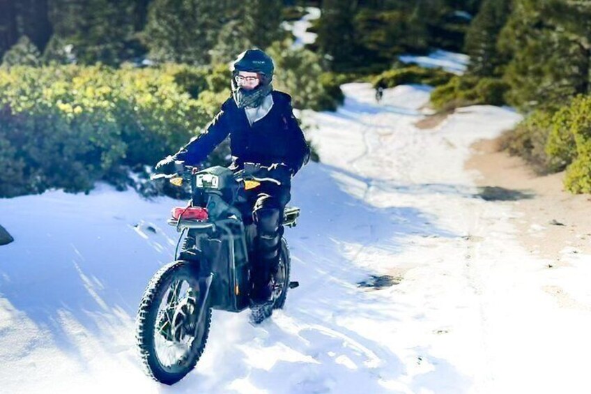 Electric Dirt Biking on Snow covered trails with Tahoe Outdoor Adventures 2