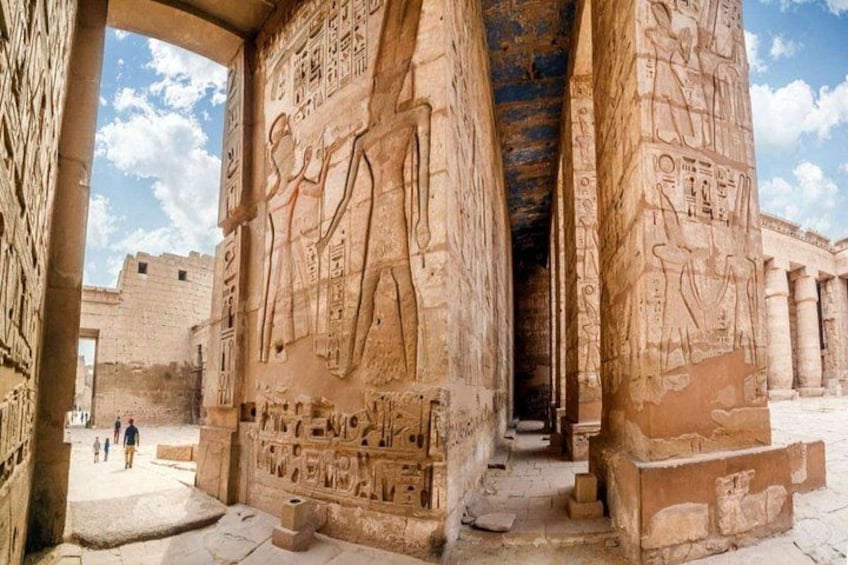 Ancient Egyptian temple columns with hieroglyphs. 2