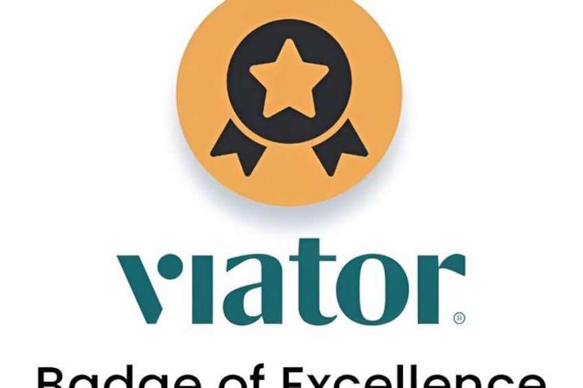 A logo with a star and ribbon, and the text 'viator' and 'Badge of Excellence'. 2