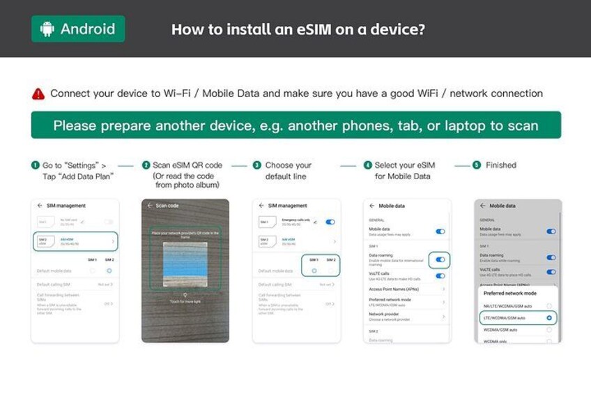 A step-by-step guide on how to install an eSIM on an Android device. 4