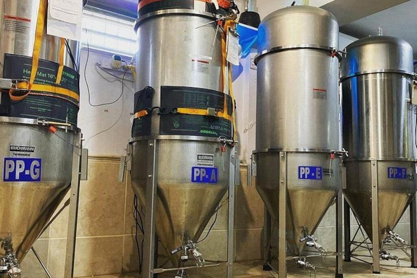 Industrial stainless steel tanks labeled PP-A, PP-B, and PP-C, connected by piping. 2