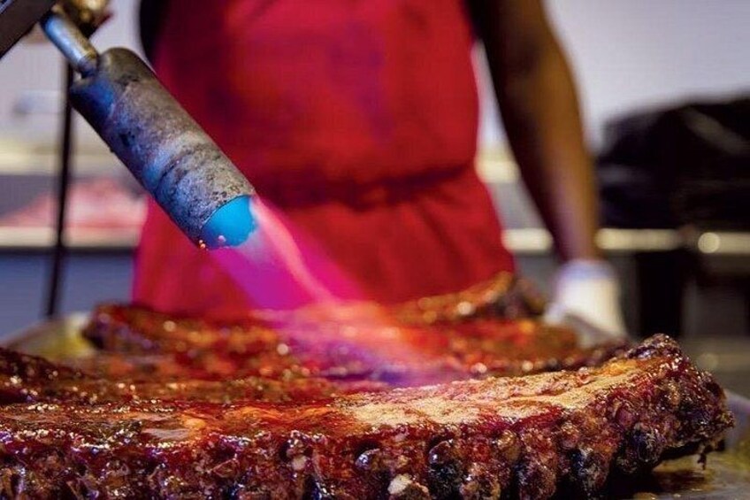 Torching ribs at Bogart's Smokehouse 3