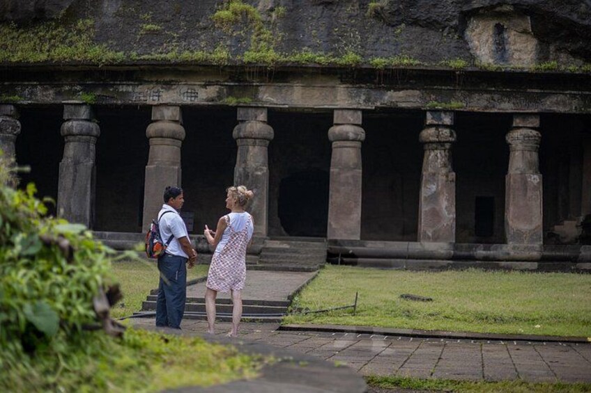 Ancient basalt rock structures preserved at Elephanta Caves Mumbai 3