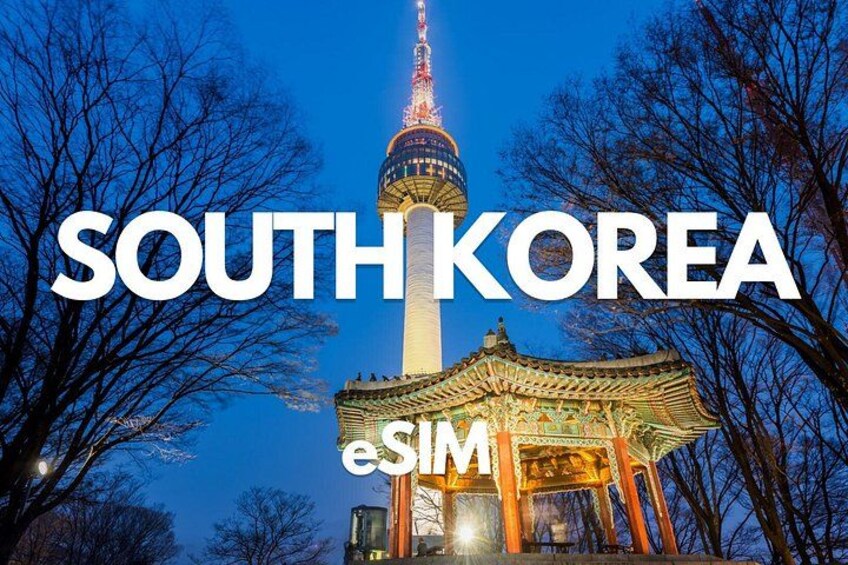 A tower with a lit spire, a traditional Korean pavilion, and the text 'SOUTH KOREA'. 1