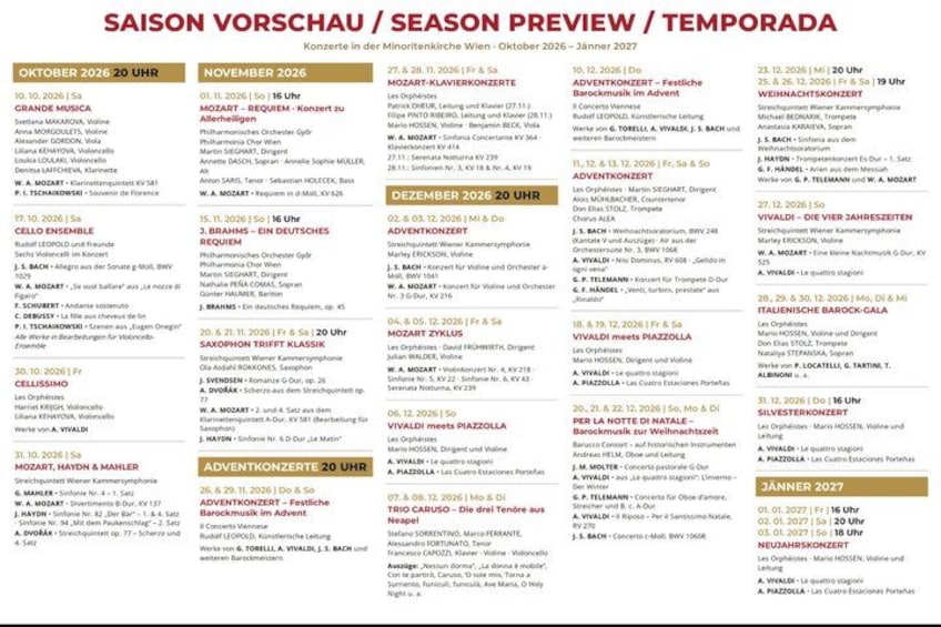 Ein detaillierter Konzertplan für die Saisonvorschau. 2