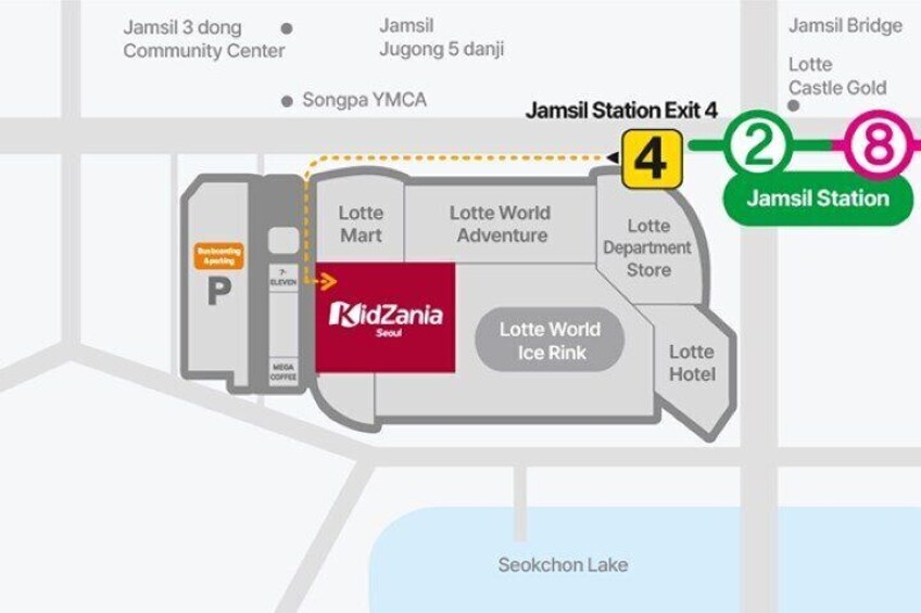 A map of Jamsil Station with exits and nearby attractions. 4