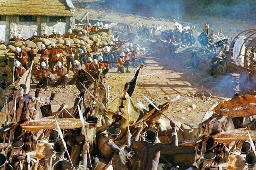 A historical battle scene with soldiers, horses, and a large number of people in the background. 5