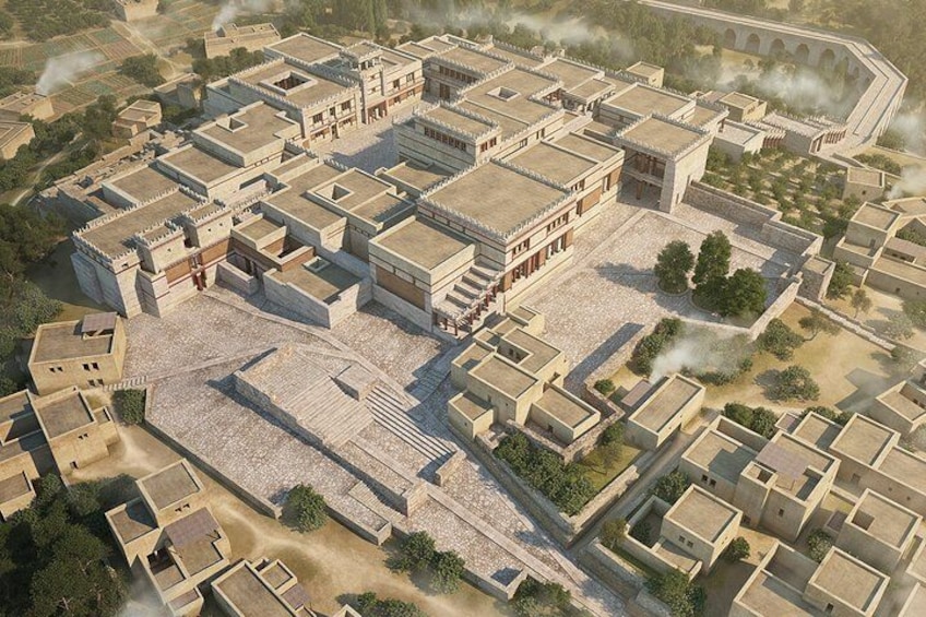 Vista aérea de una ciudad histórica con estructuras arquitectónicas distintivas y una plaza central abierta. 2