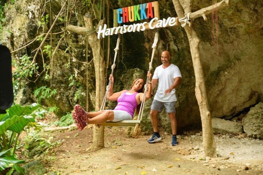 Guests on the swing along the nature trail at the Harrison's Cave Eco Adventure Park 2