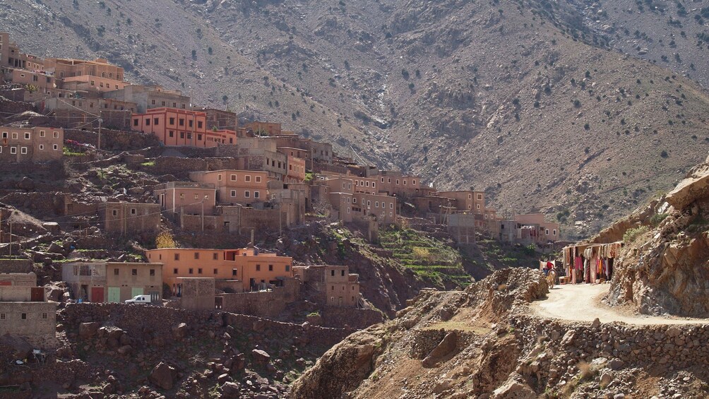 mountain road and hillside town in Marrakech