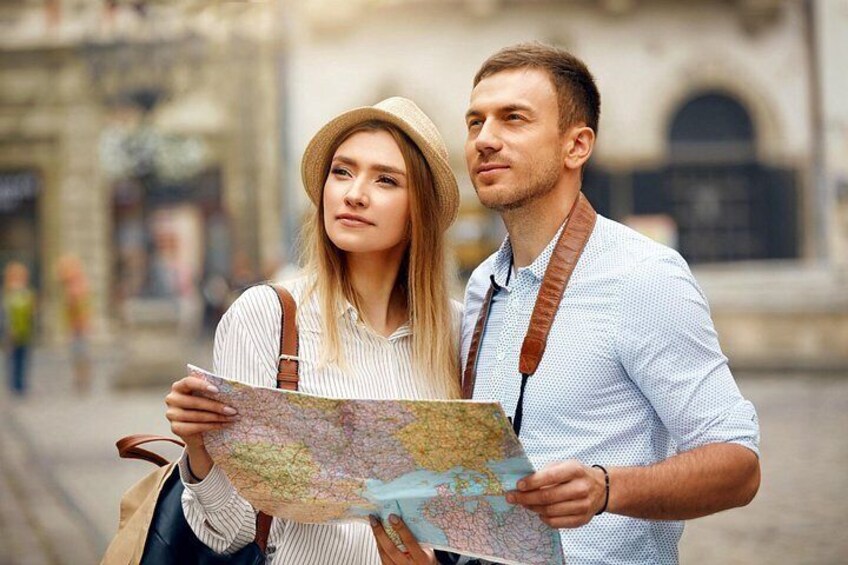 A person holding a map. 5