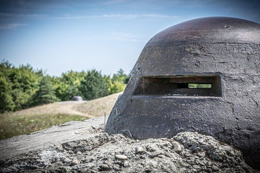 A large, dome-shaped structure with a small window, surrounded by a gravel path and greenery. 4