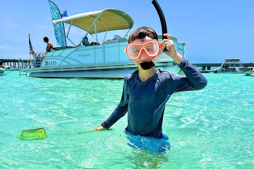 Snorkel equipment is provided on the boat 3