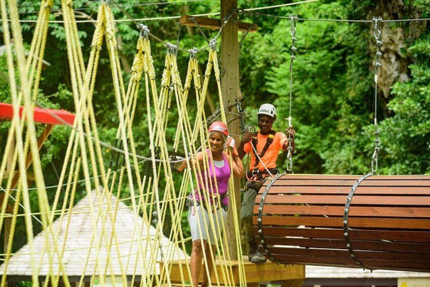 Guest about to begin the squares on the Gully Challenge Course at the Harrison's Cave Eco-Adventure Park 1
