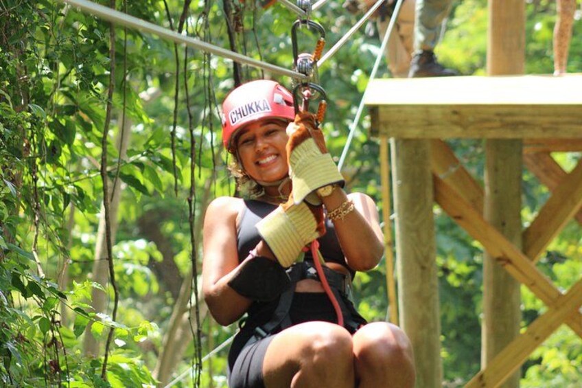 Guest enjoying the Zipline on the Monkey Zipline Adventure at Harrison's Cave Eco-Adventure Park 3