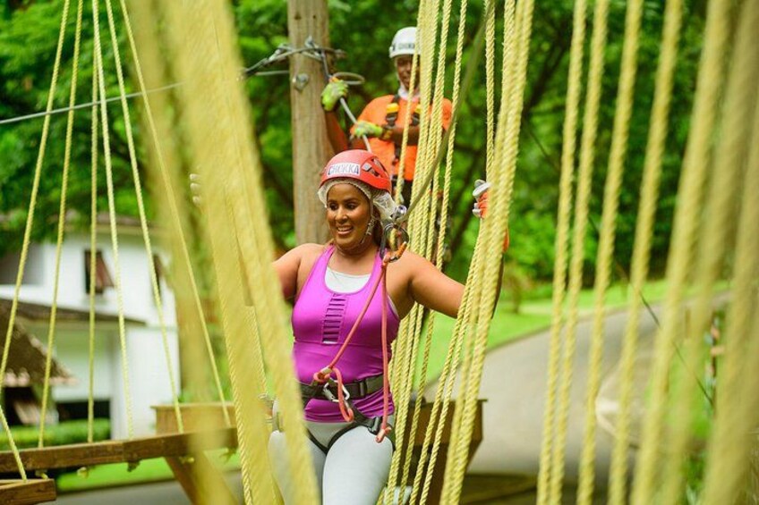 Guest about to climb through the single wooden block 5