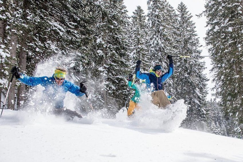 Two people skiing and colliding in a snowy forest. 2