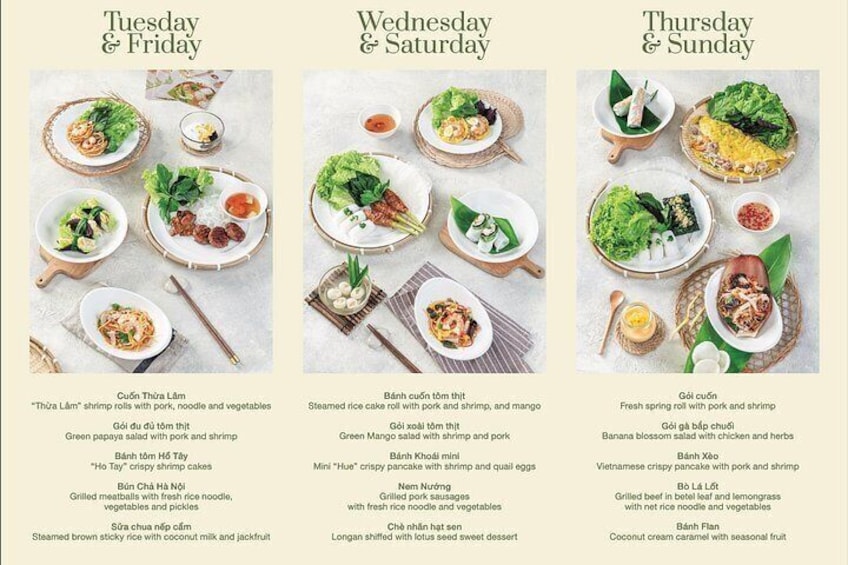 Un menu proposant des plats pour les mardis, mercredis et jeudis. 2