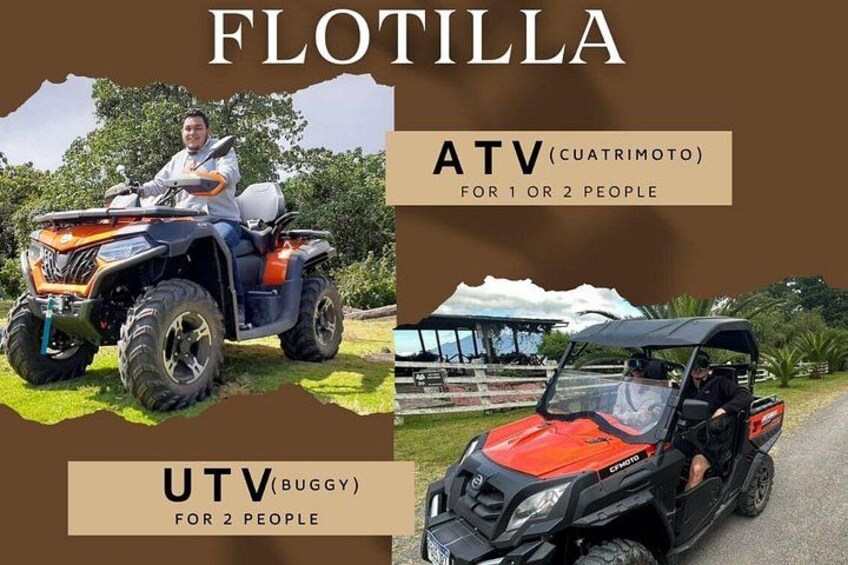 Een man bij een UTV (buggy) en een ATV (cuatrimoto) voor één of twee personen. 4