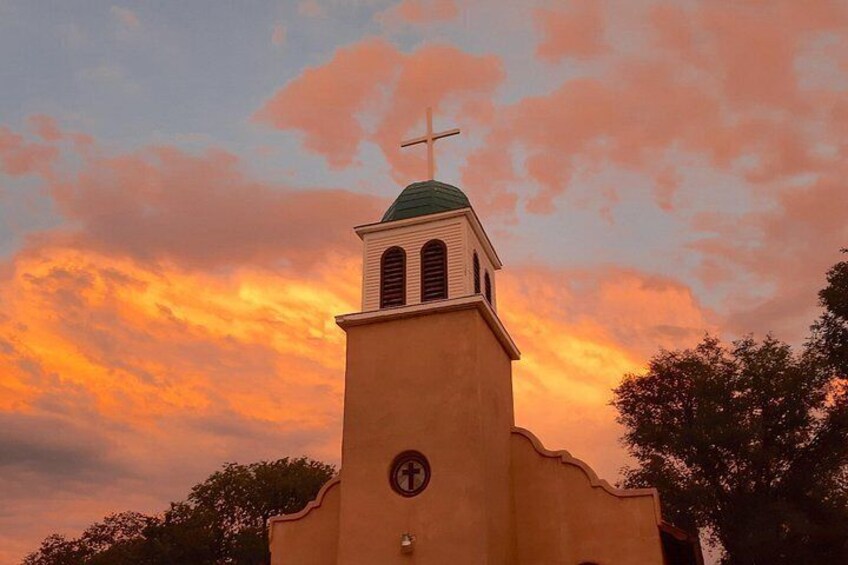 Cerrillos catholic church at Sunset. 2
