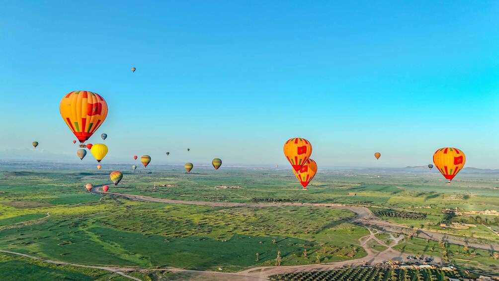 Un paysage avec des montgolfières et une route sinueuse. 3