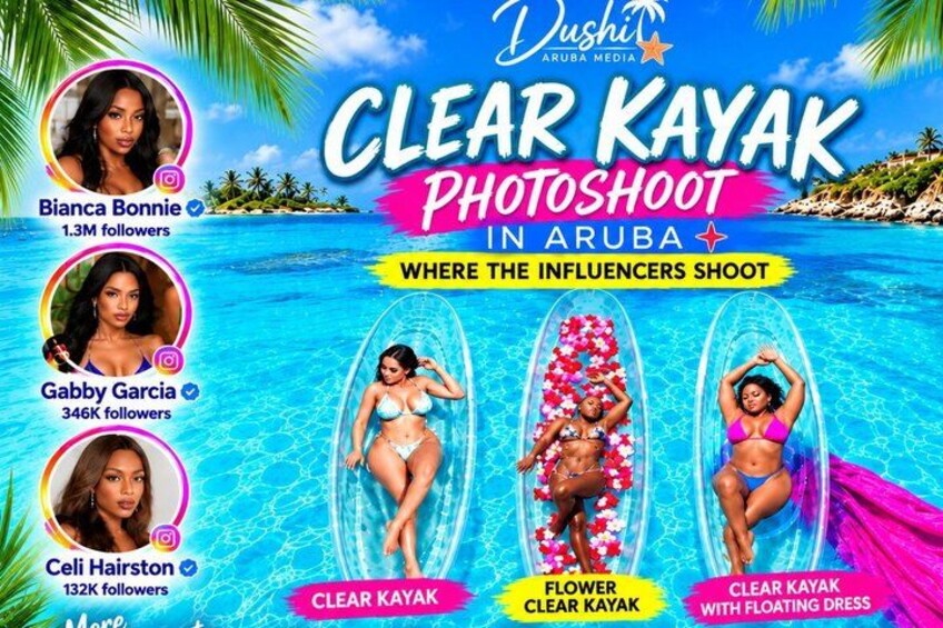 A clear kayak photoshoot in Aruba with influencers. 2