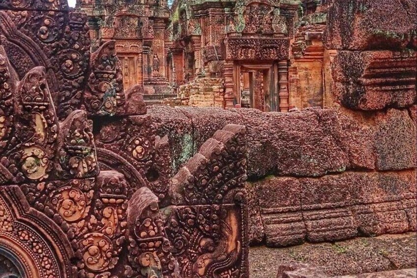 Intricate stone carvings and architecture of an ancient temple. 4