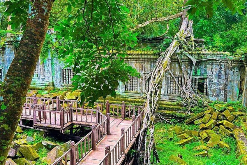 Un pont en bois, des ruines antiques et une végétation luxuriante. 3