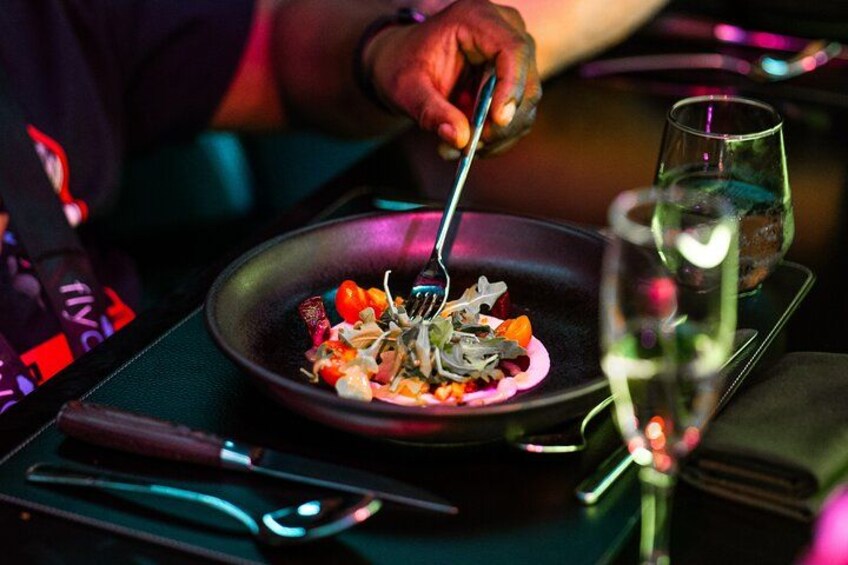 Fly Dining 4 Course Sunset or City Lights Dinner Over San Juan 4