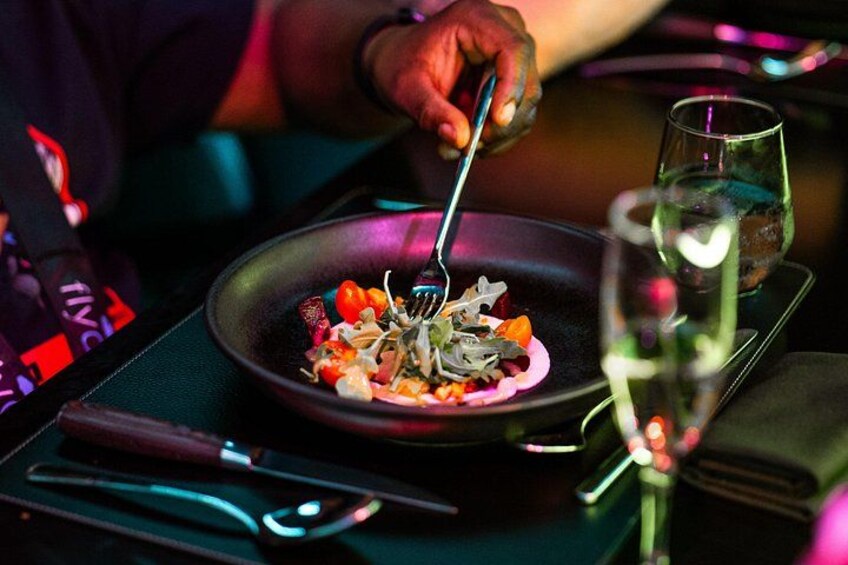 Fly Dining 4 Course Sunset or City Lights Dinner Over San Juan 4