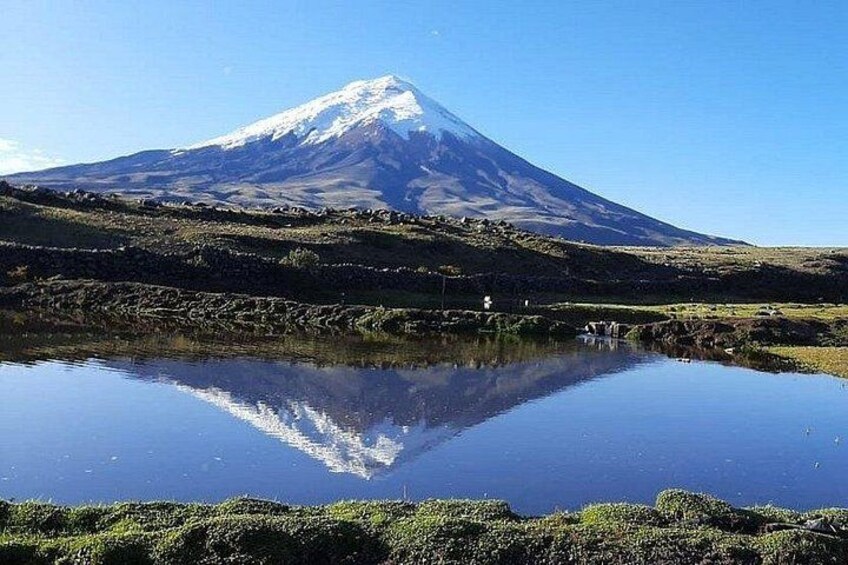 Una montagna innevata, un lago tranquillo e un cielo sereno. 1
