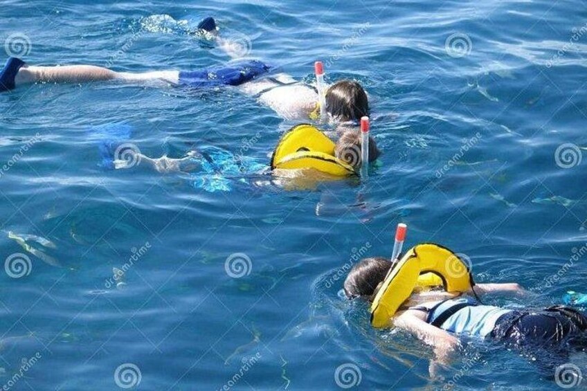 People snorkeling in the ocean. 1