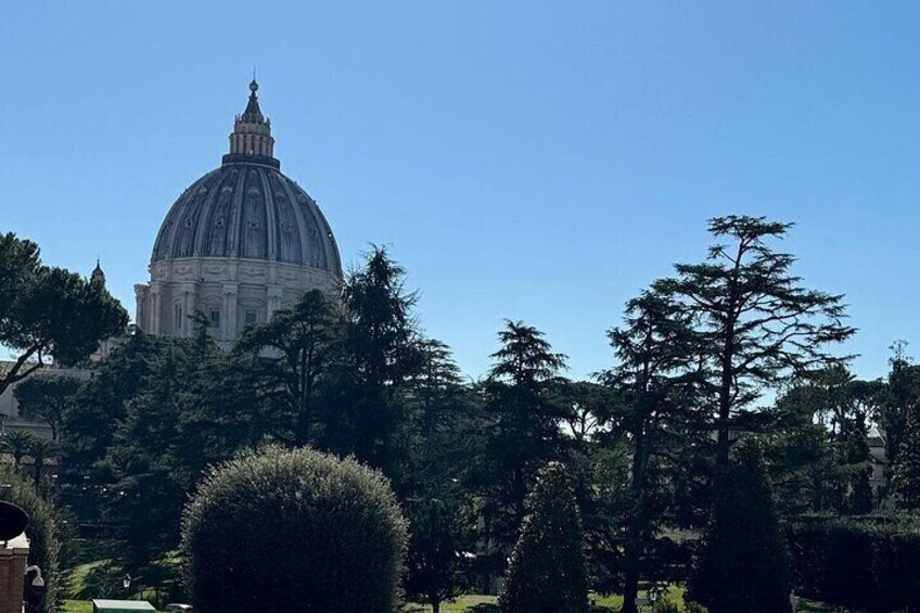 A large dome structure surrounded by trees and greenery. 2
