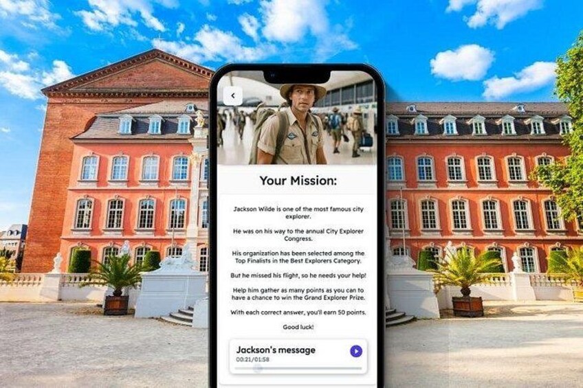 A smartphone displaying a message with a background of a red brick building. 2