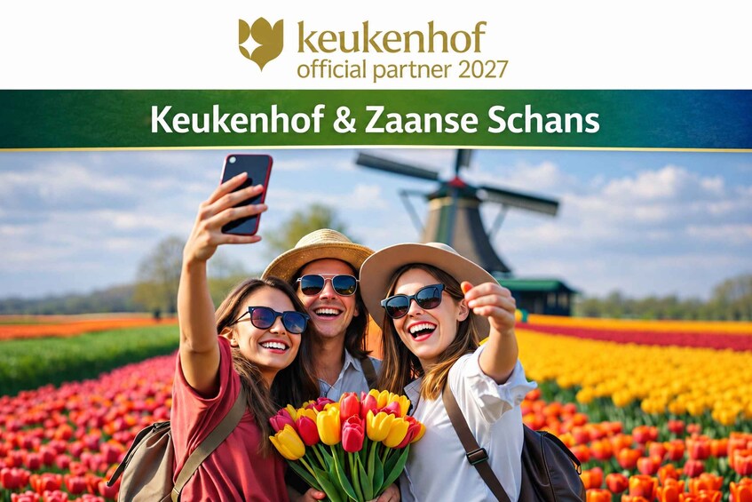 A field of tulips with a windmill in the background. 1