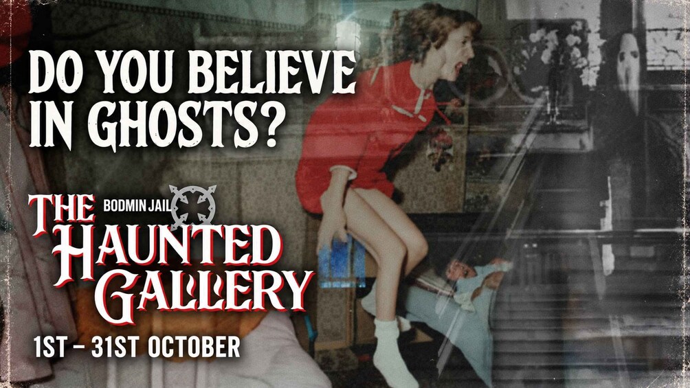 Une affiche pour l’événement « The Haunted Gallery », représentant une figure fantomatique et le texte : « Croyez-vous aux fantômes ? ». 3