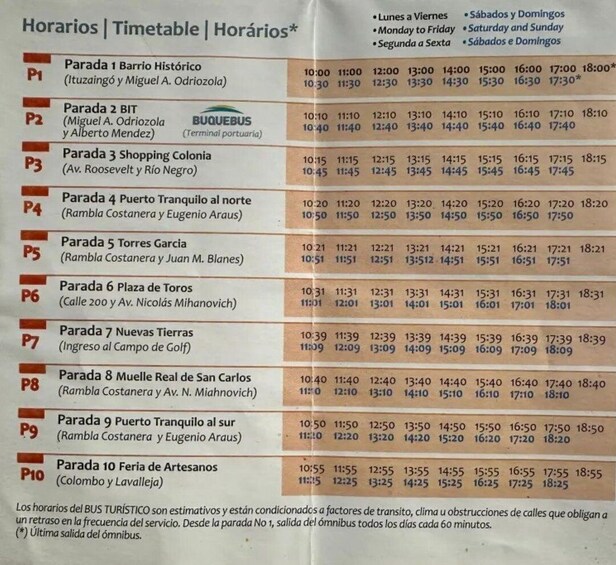 A bus timetable with routes and schedules. 4