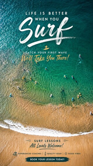 An aerial view of a beach with people surfing. 4