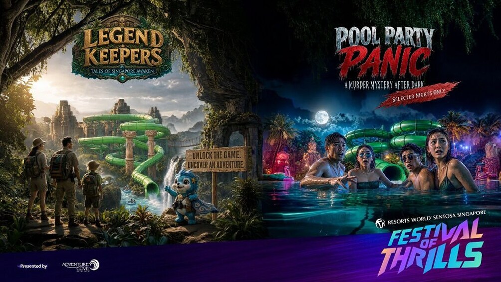 A promotional poster for LEGEND KEEPERS and POOL PARTY PANIC. 1