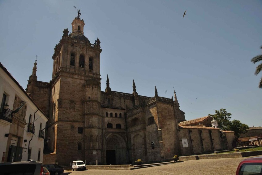 A historic cathedral with a prominent bell tower and intricate architecture. 5