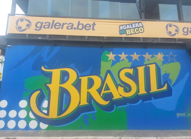A large wall with the word 'BRASIL' and a map of South America. 4