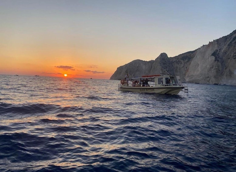 Picture 1 for Activity Zakynthos: Mizithres Sunset Cruise with Swimming & Turtles 3