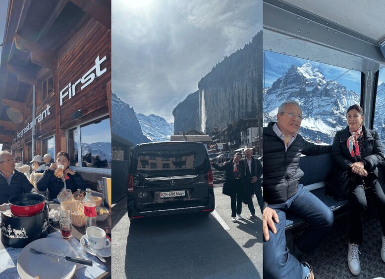 A mountain restaurant with a view of snow-capped peaks. 5
