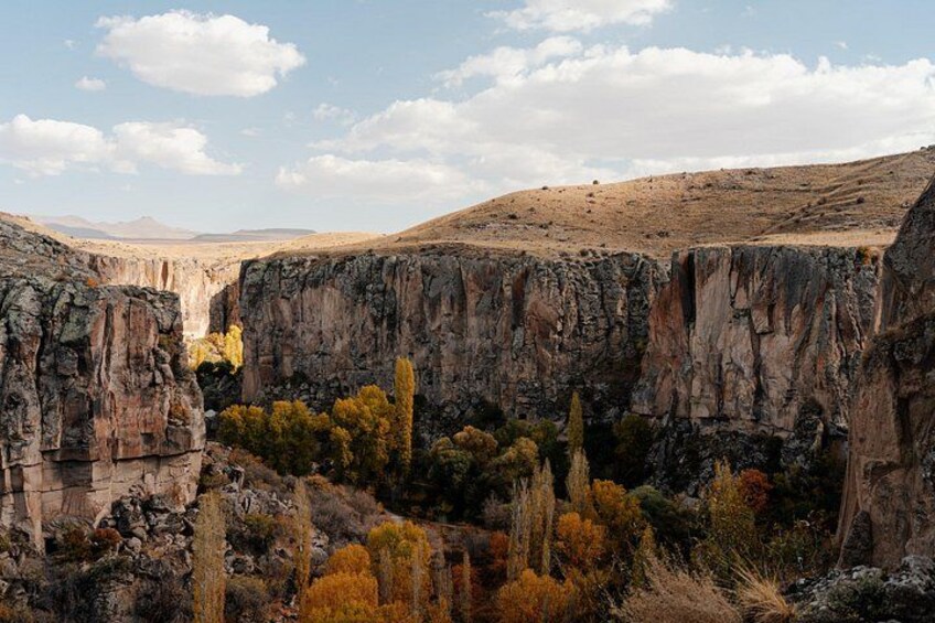 Un canyon aux parois rocheuses abruptes, à la végétation clairsemée et sous un ciel dégagé. 2