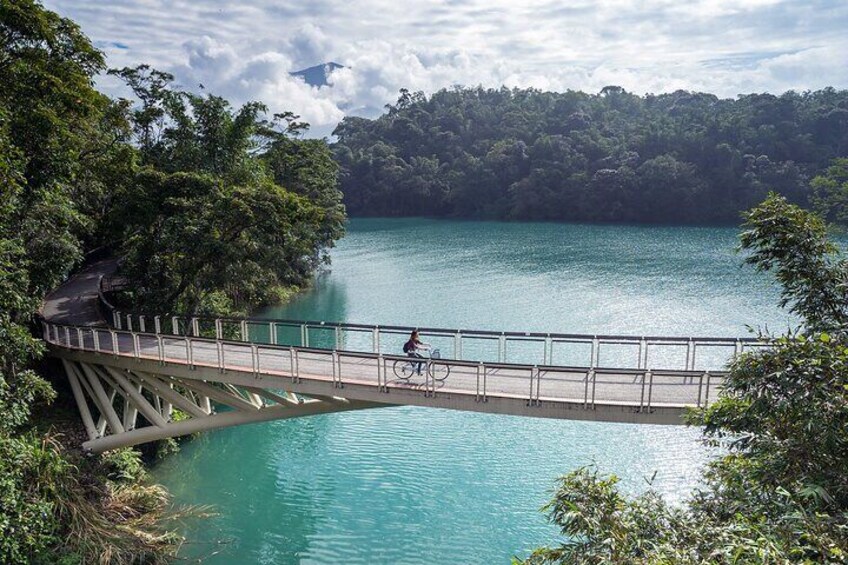 Riding bike at Sun Moon Lake