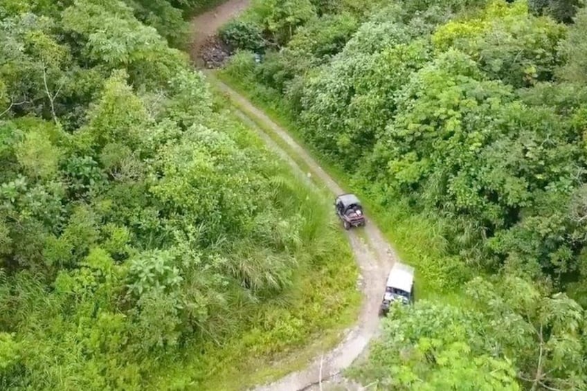 Scenic view of ATVs navigating through Panama's dense jungle trails. 2