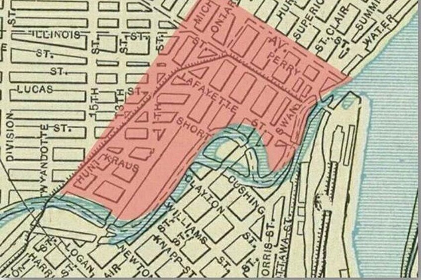 A map with highlighted areas and street names like 'HUNT KRAUS' and 'CUSHING ST.' 2