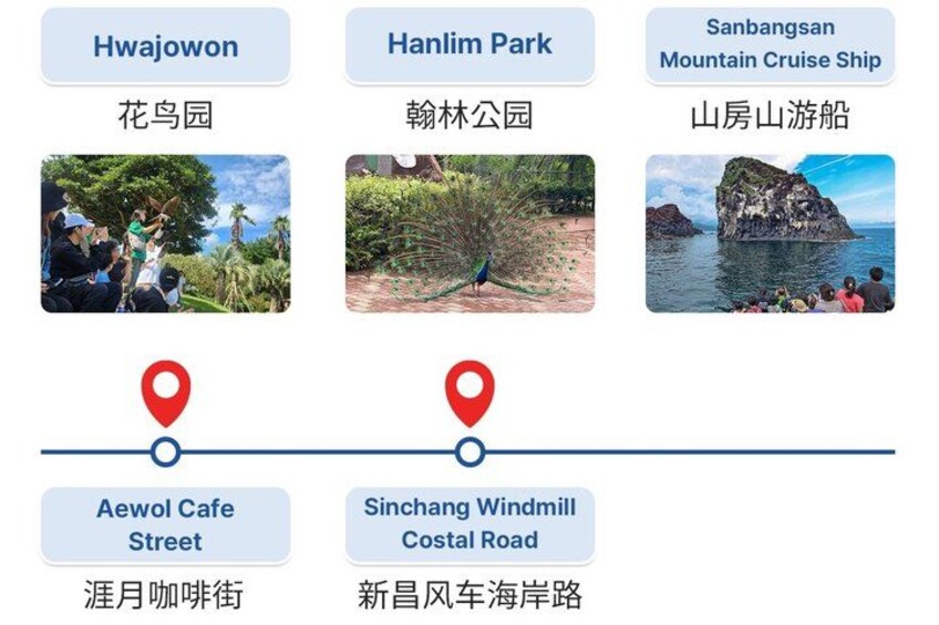 Una ruta turística con lugares como Hwaijawon, Parque Hanlim y Crucero al Monte Sanbangsan. 4